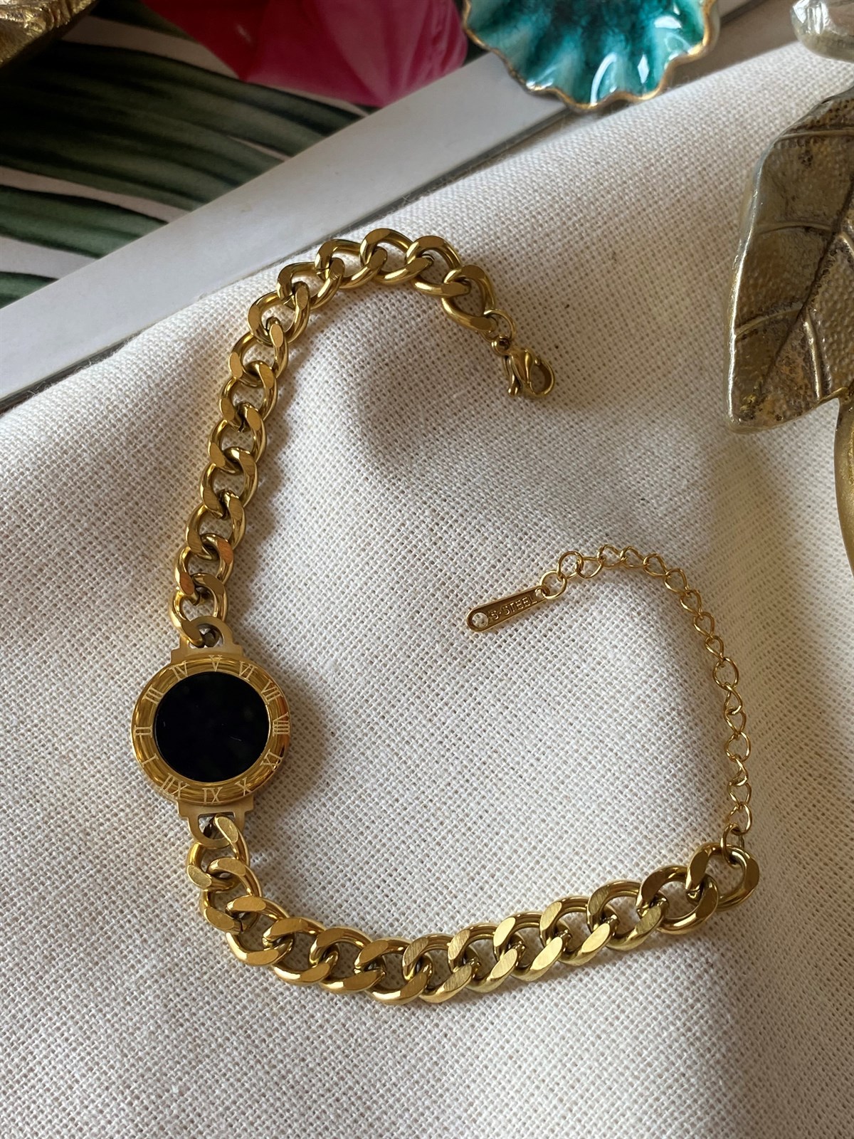 Çelik Siyah Roma Rakamlı Bileklik
