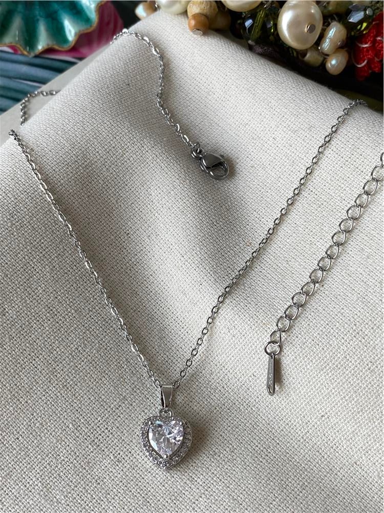 Çelik Swarovski Kalp Kolye