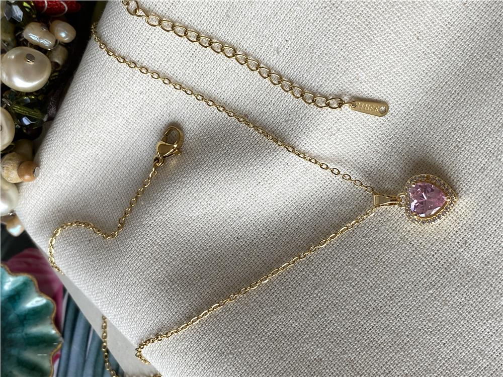 Çelik Swarovski Kalp Kolye