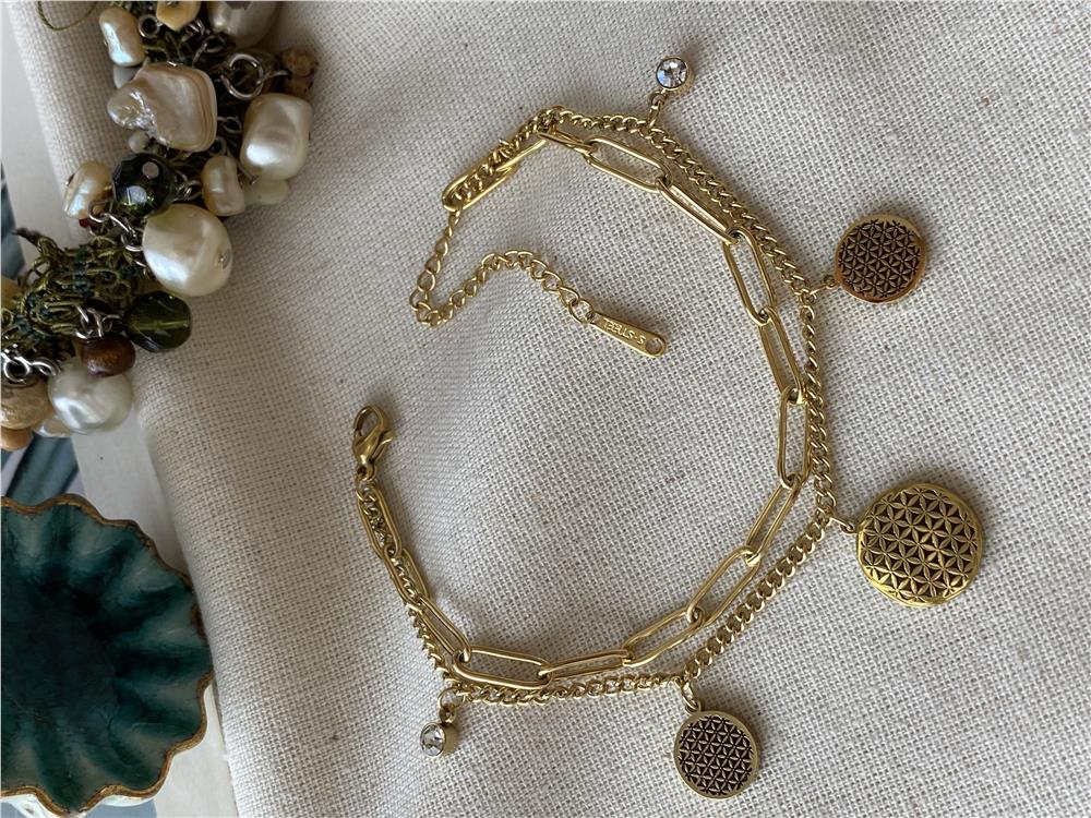 Çelik Taş Detay İkili Yaşam Çiçeği Bileklik