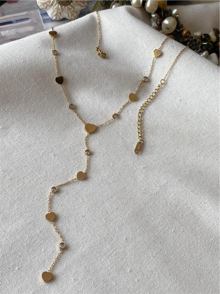 Çelik Taş Detaylı Kalpli Sarkıt Model Kolye