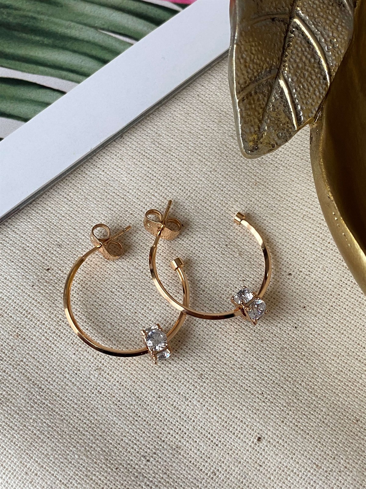 Steel Stone Detailed Earrings