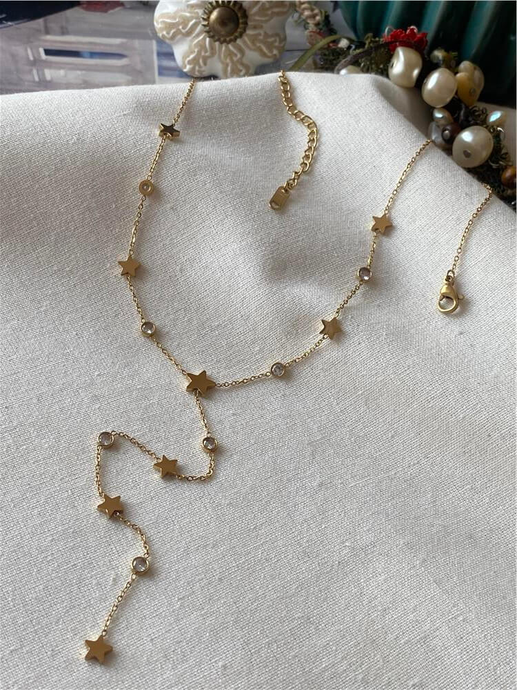 Çelik Taş Detaylı Yıldızlı Sarkıt Model Kolye