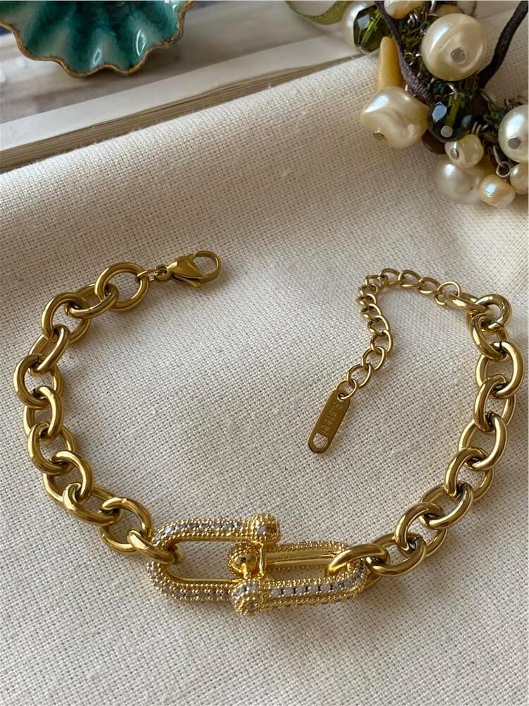 Çelik Taşlı Çift Tffny Charm Detaylı Bileklik