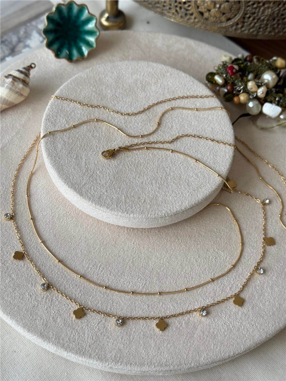 Çelik Taşlı Cleef Model Göbek Zinciri