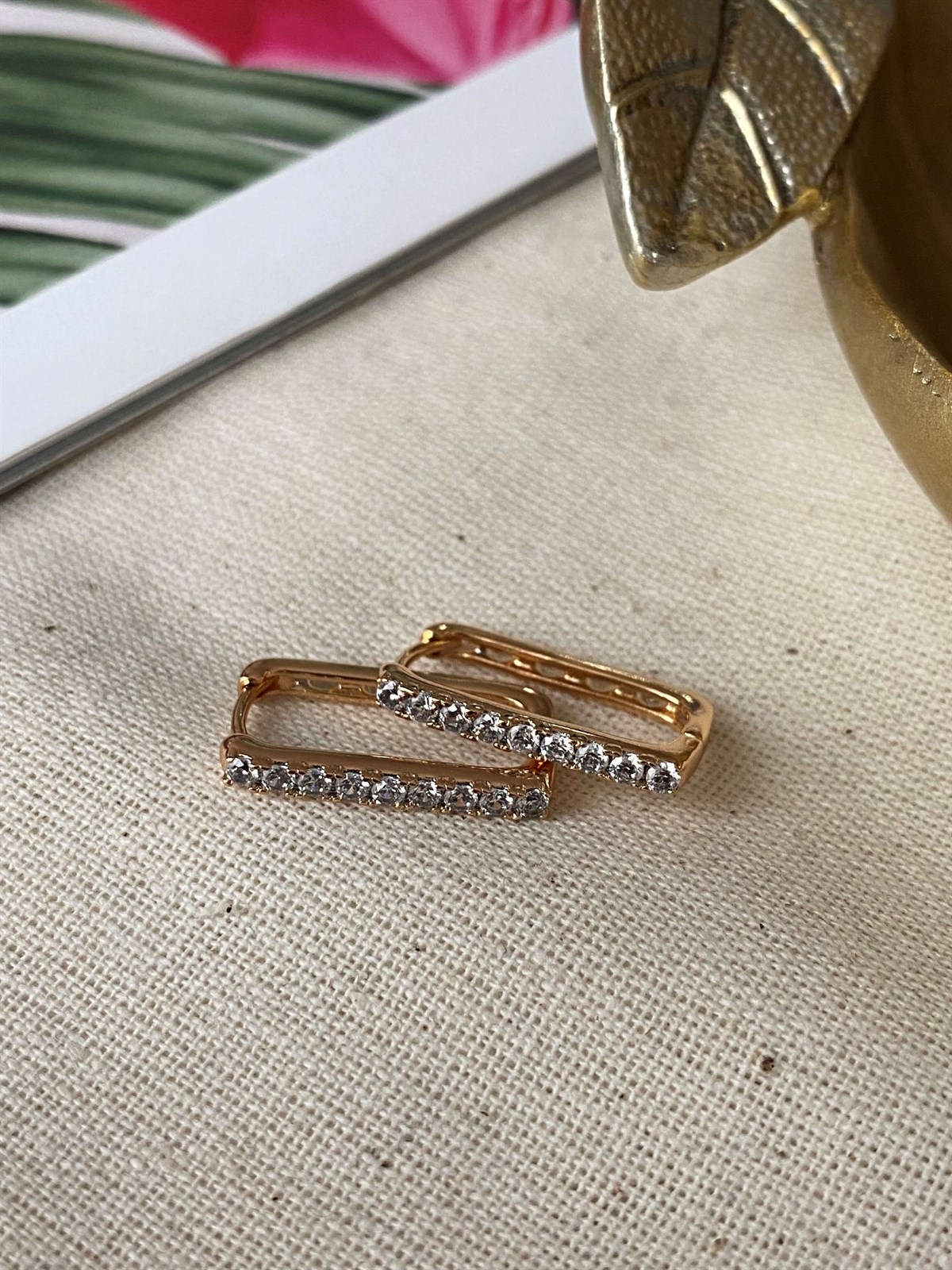 Steel Stone Rectangle Earrings