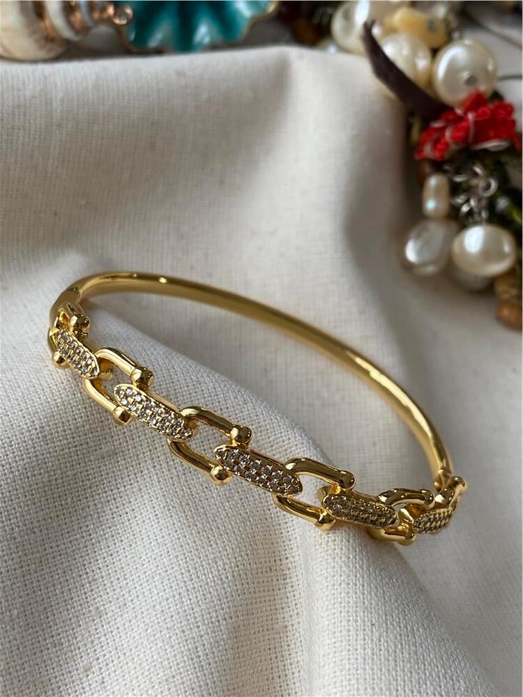 Çelik Taşlı Gold Tffny Tasarım Kelepçe