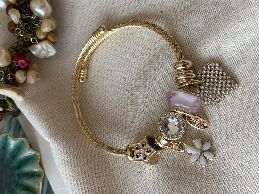 Çelik Taşlı Kalp Charm Bileklik