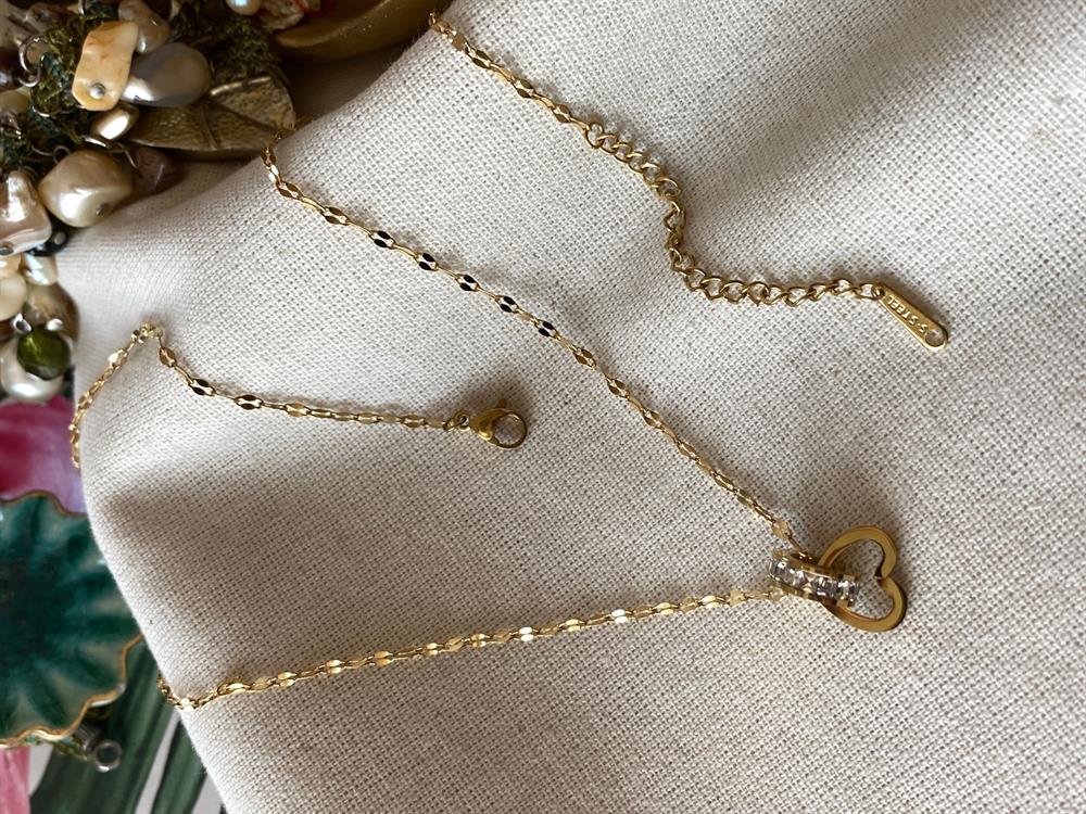 Çelik Taşlı Kalp Kolye