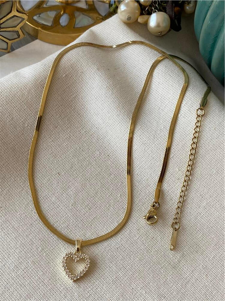 Çelik Taşlı Mini Kalp Kolye