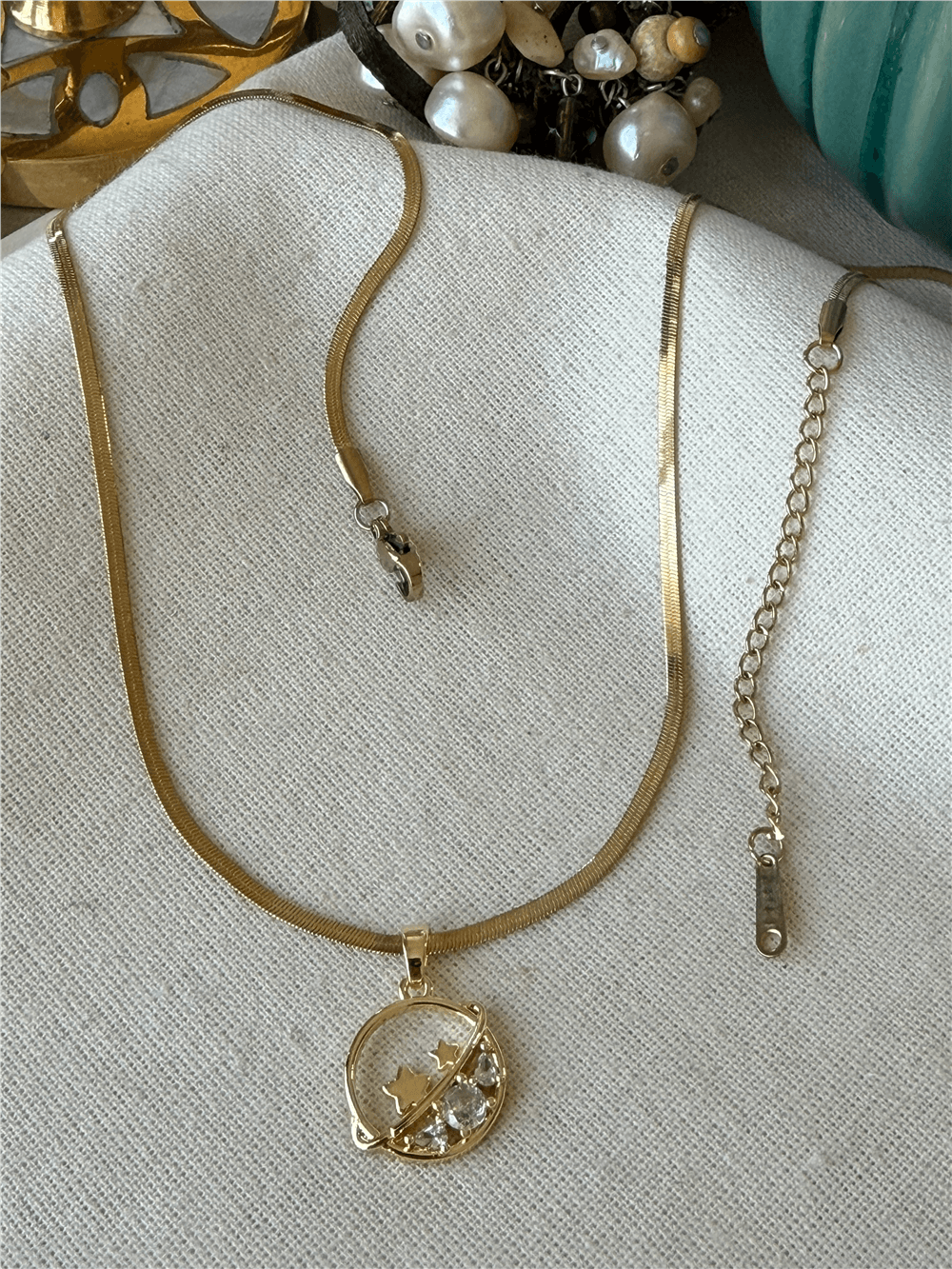 Çelik Taşlı Satürn Kolye