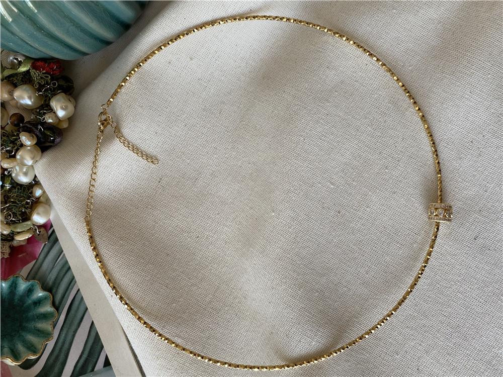 Çelik Taşlı Silindir Choker Kolye  