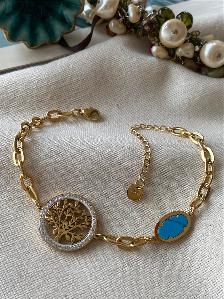 Çelik Taşlı Yaşam Çiçeği Zincir Bileklik