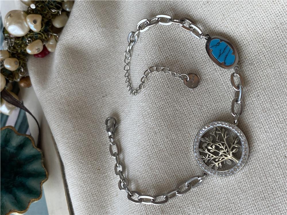 Çelik Taşlı Yaşam Çiçeği Zincir Bileklik