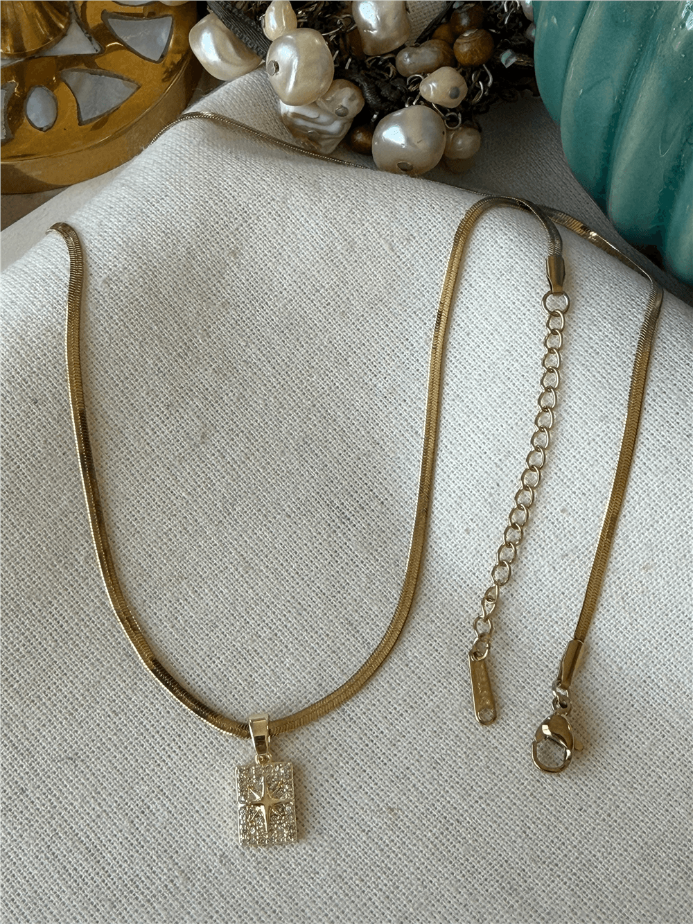 Çelik Taşlı Yıldızlı Mini Plaka Kolye