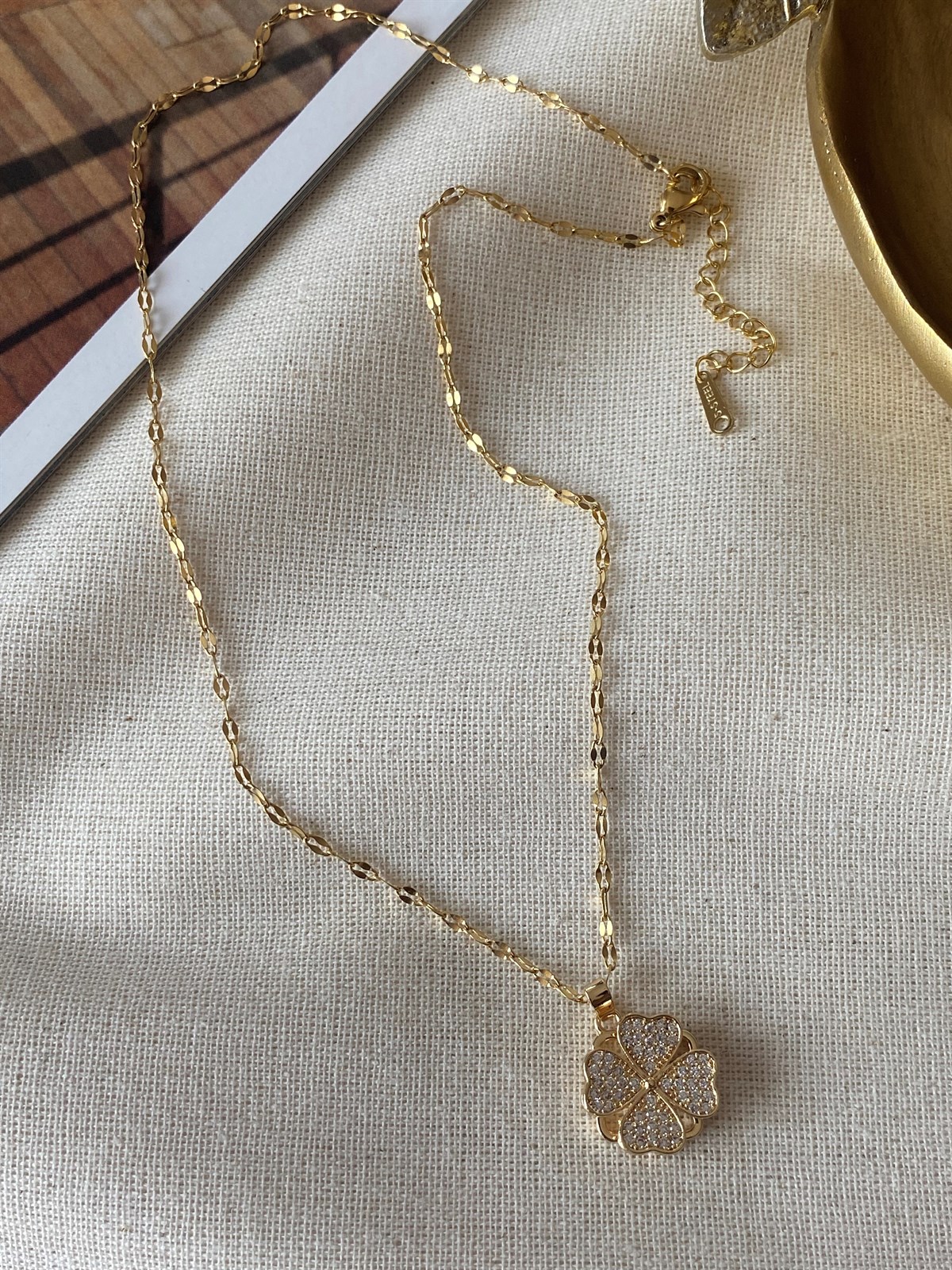 Steel Stone Clover Necklace