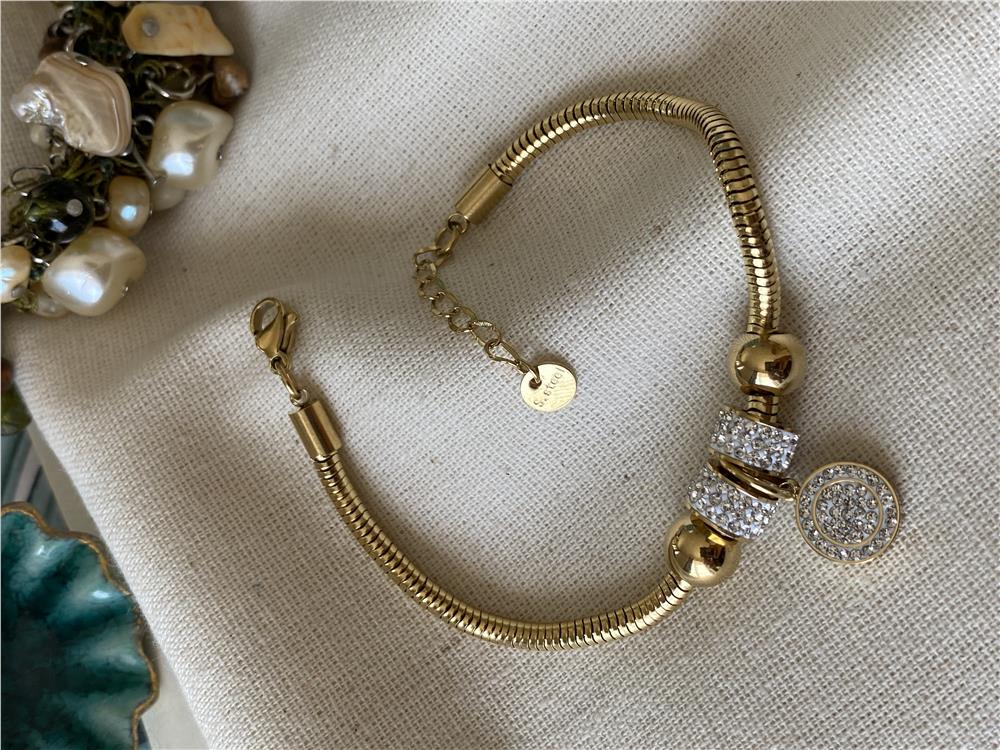 Çelik Taşlı Yuvarlak Charm Bileklik
