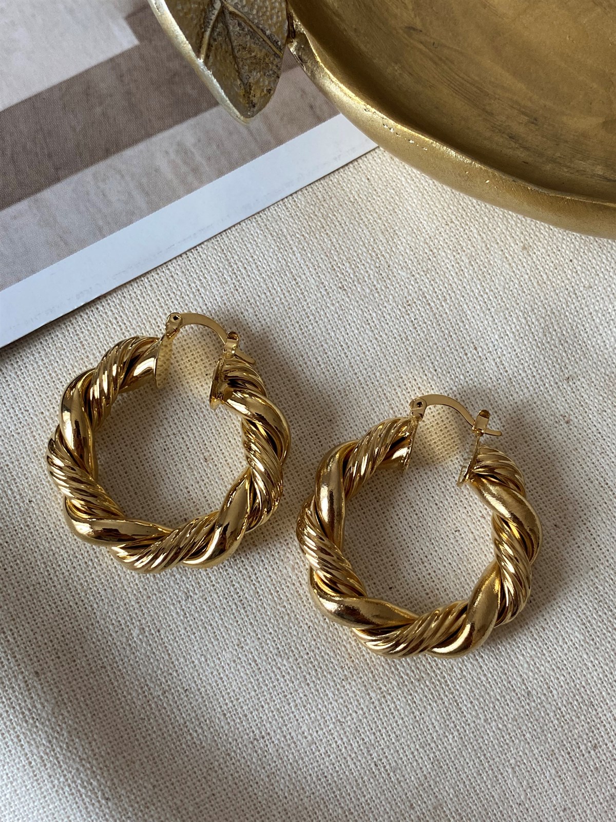Steel Serrated Flat Twist Earrings