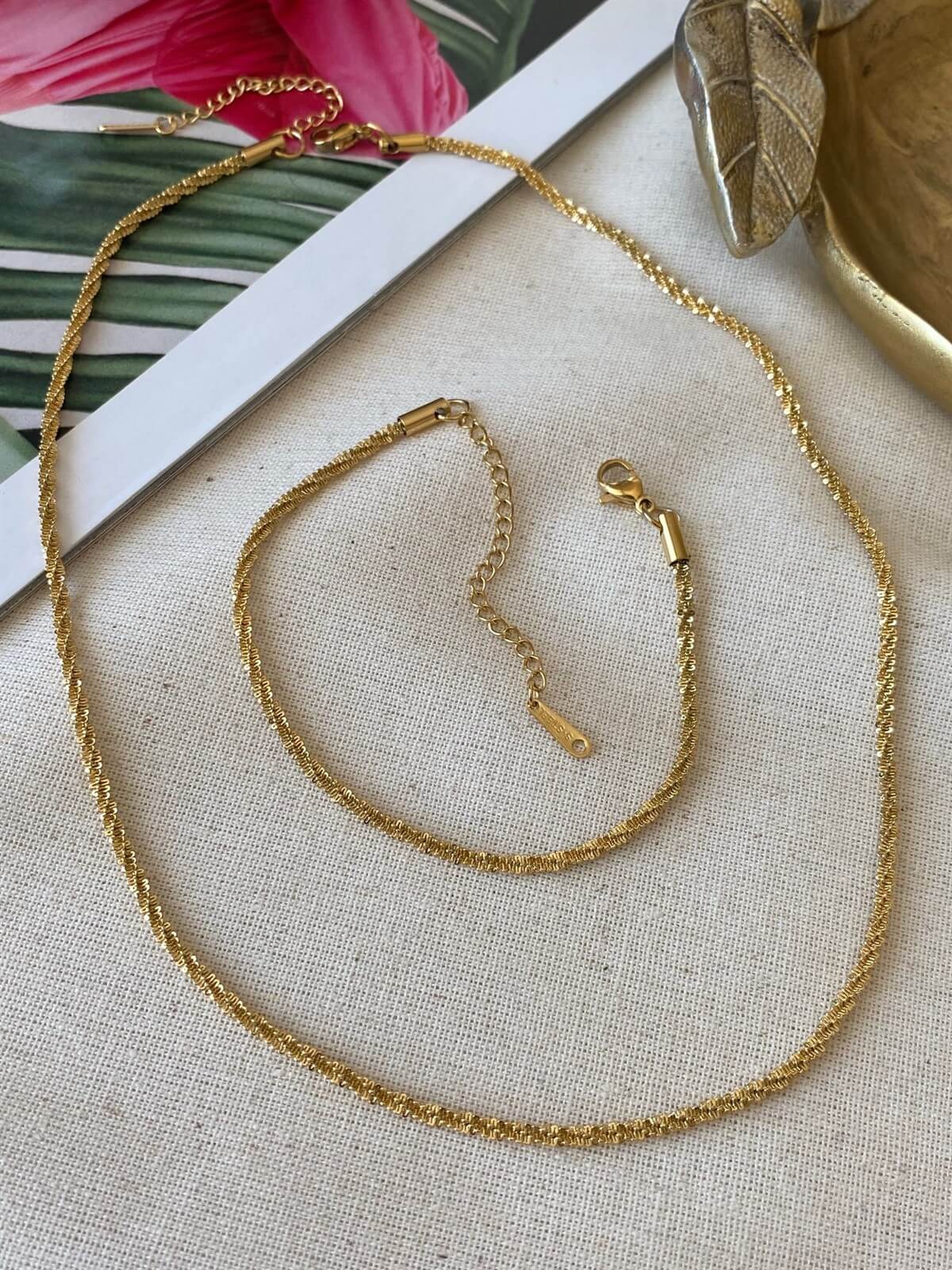 Steel Serrated Chain Necklace and Bracelet Set
