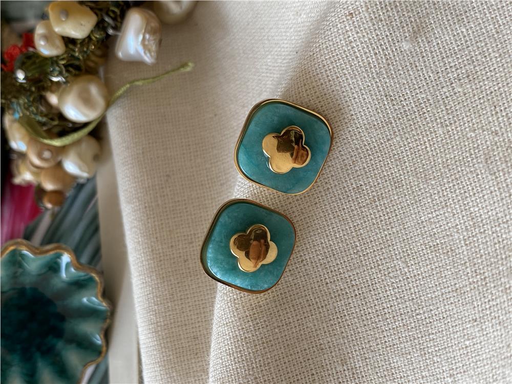 Çelik Turkuaz Yonca Küpe