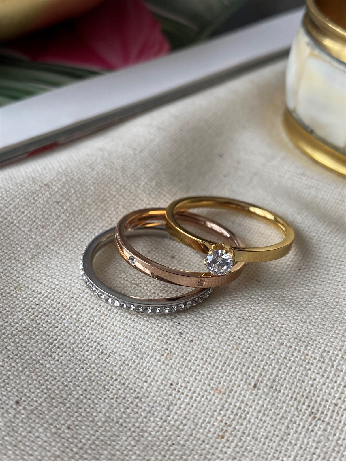 Çelik Üç Renkli Yüzük