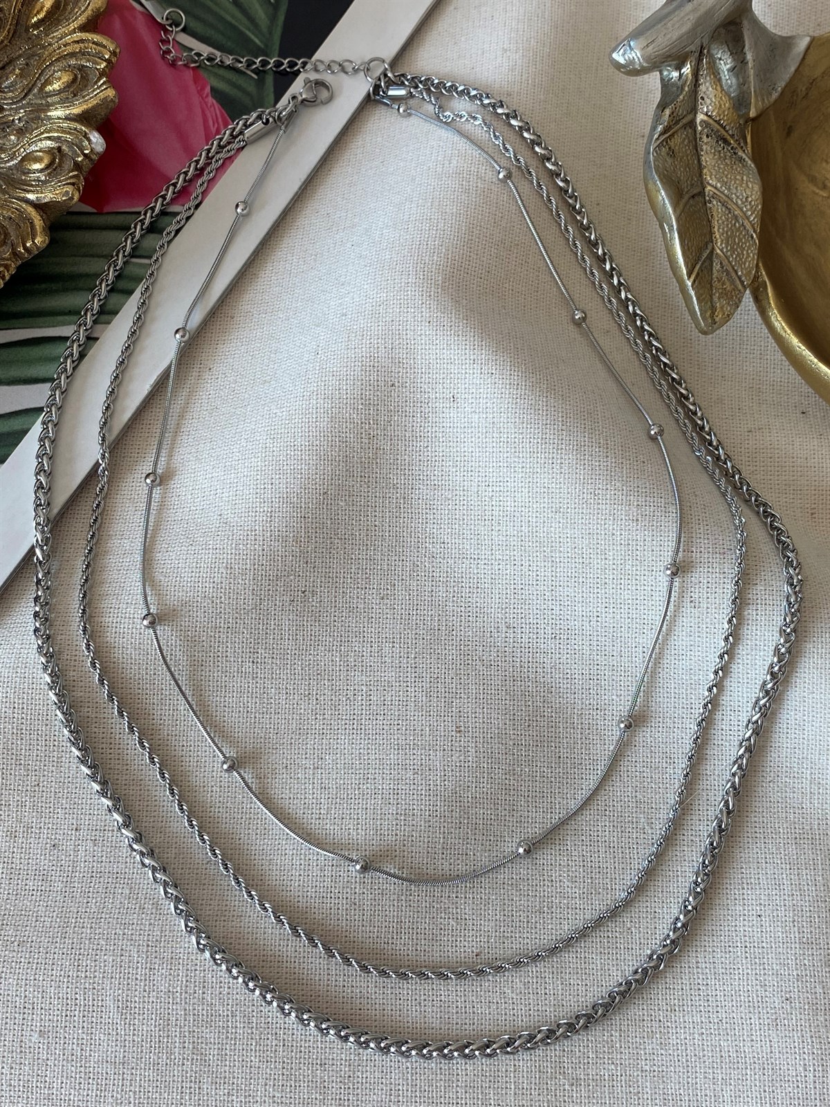 Çelik Üçlü Dorikalı Burgulu Kolye