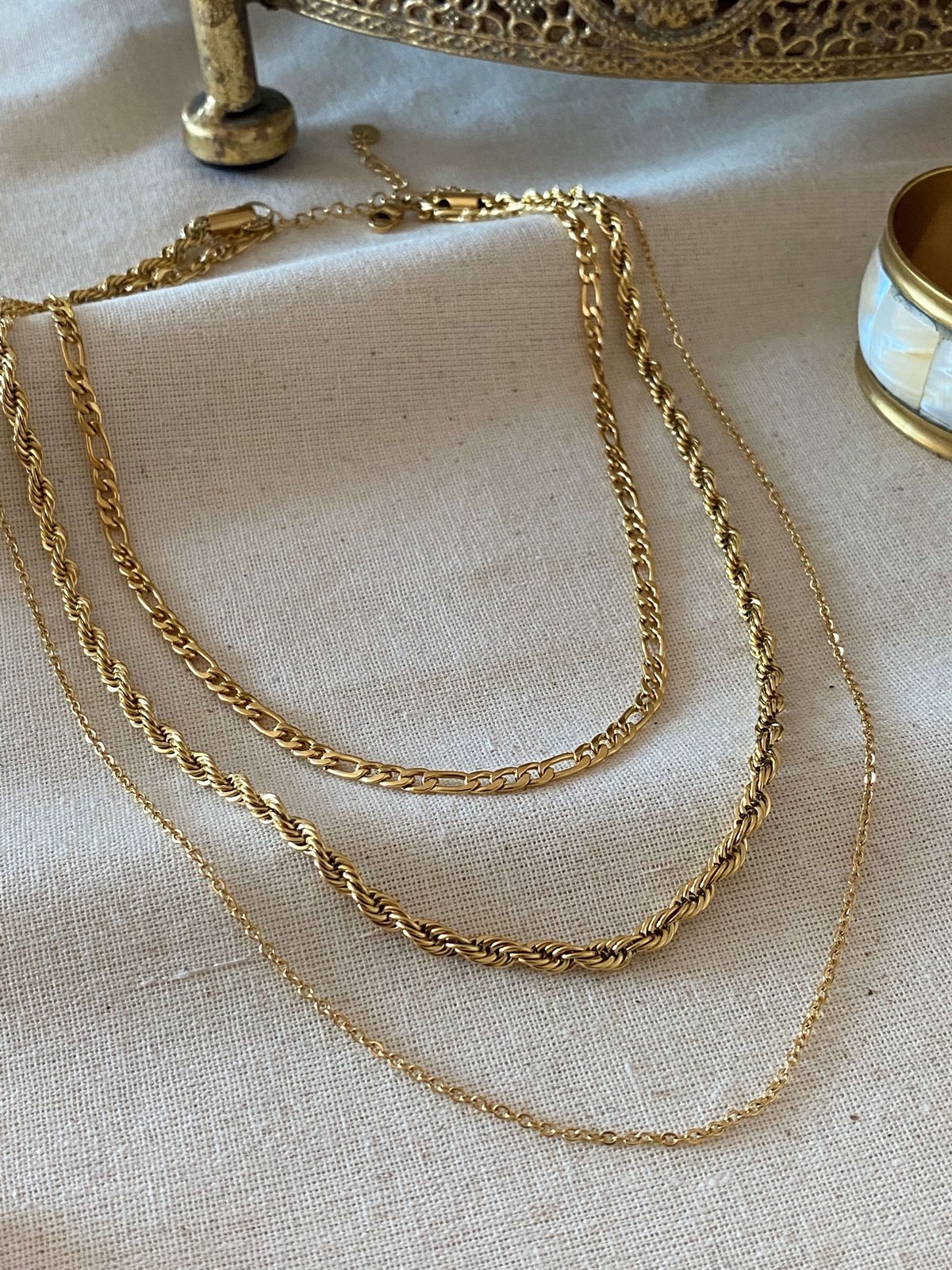 Steel Triple Figaro Twirl Necklace