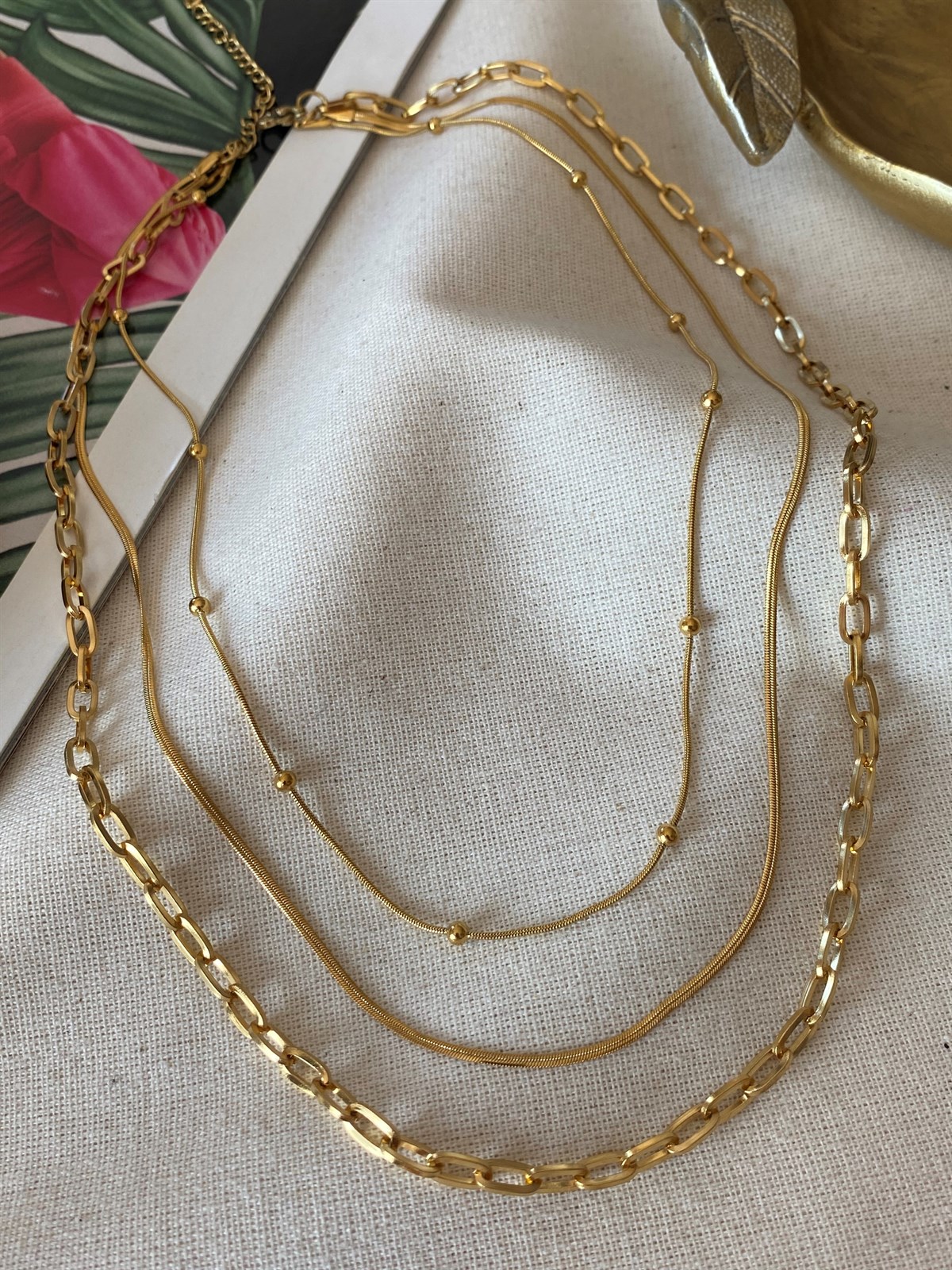 Çelik Üçlü Oval Kolye