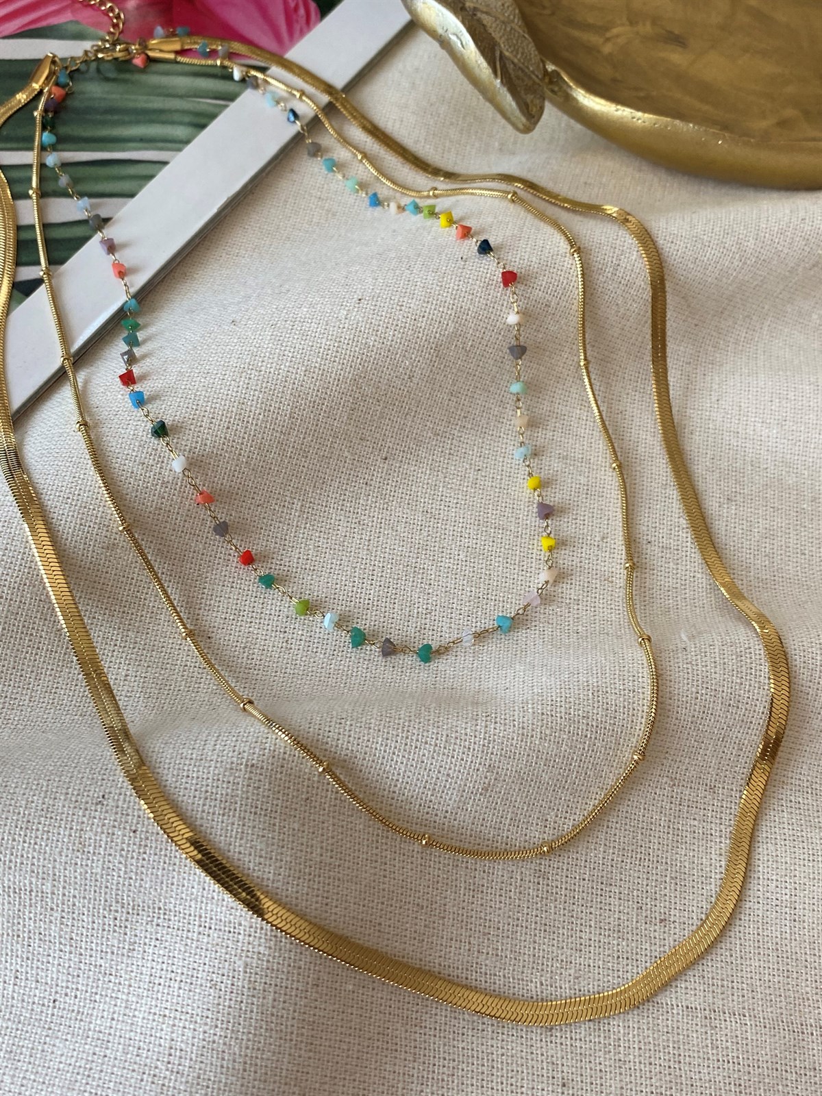 Çelik Üçlü Renkli Kolye