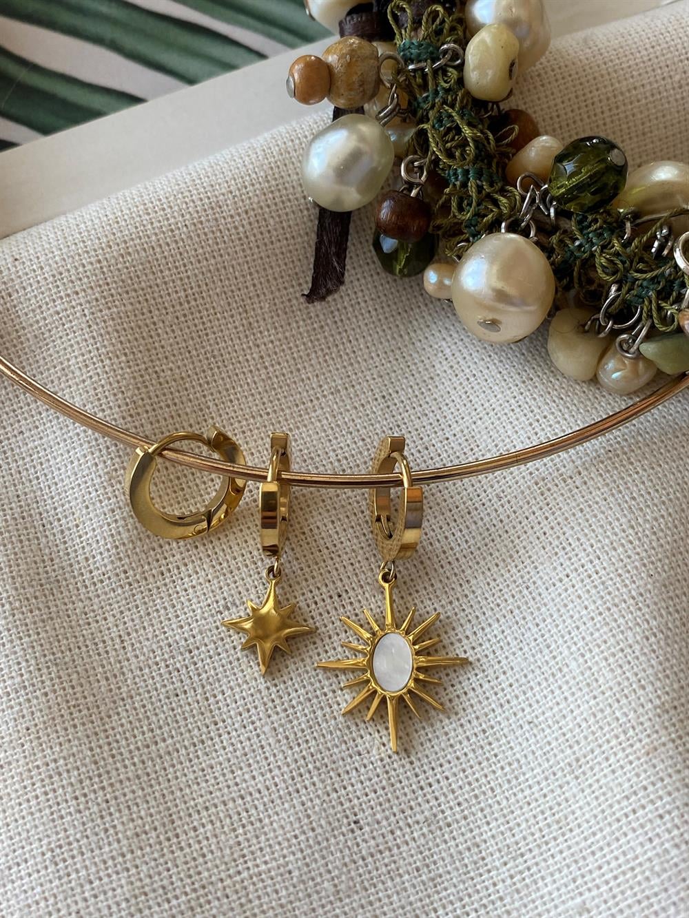 Çelik Üçlü Sedef Güneş Küpe