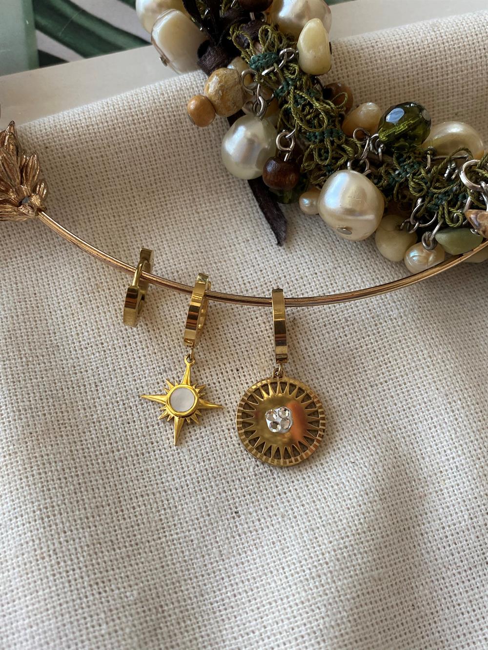 Çelik Üçlü Sedef Kuzey Küpe