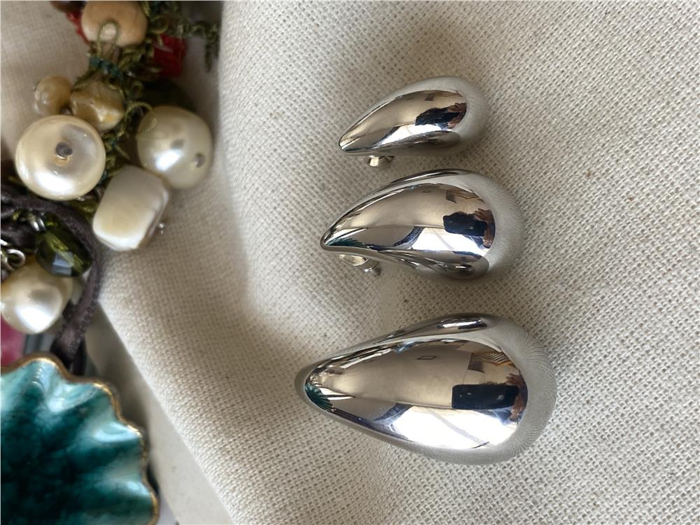 Çelik Üçlü Silver Bubble Küpe Seti