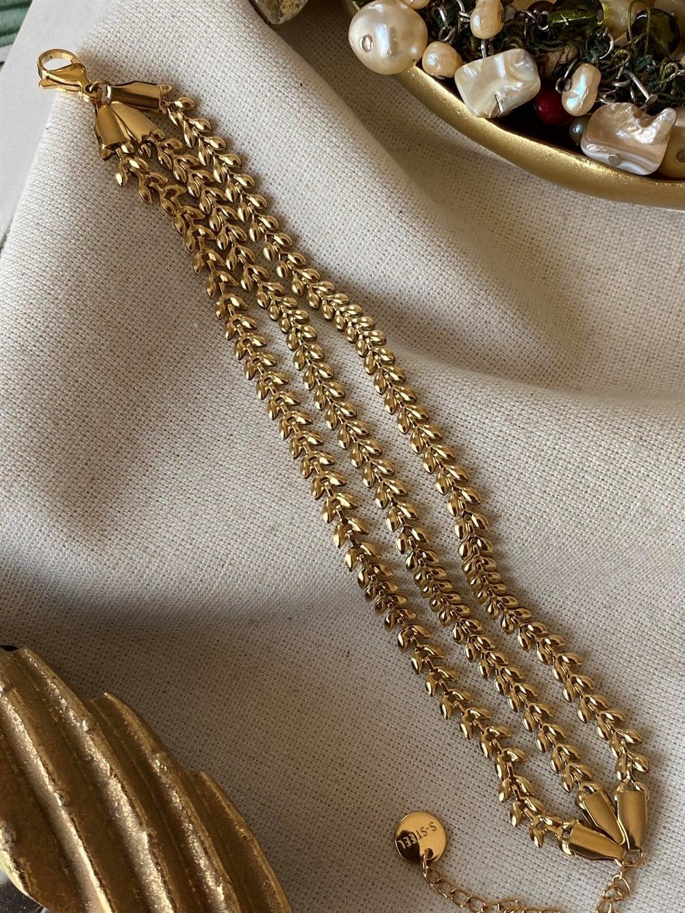 Çelik Üçlü Yaprak Model Bileklik