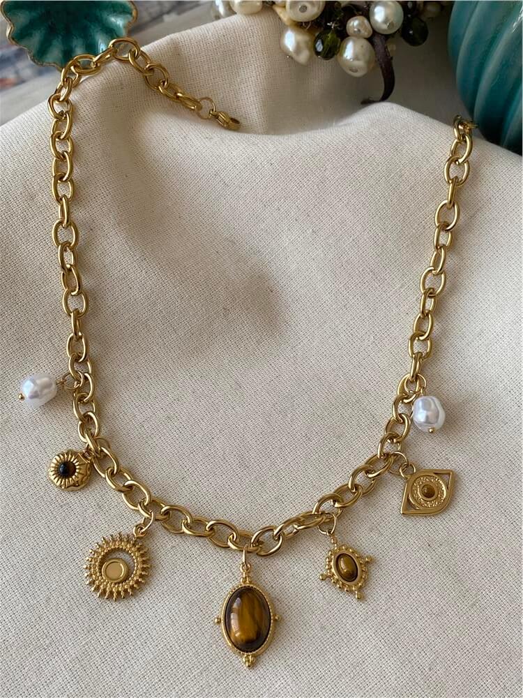 Çelik Vintage Brown Charms Kolye