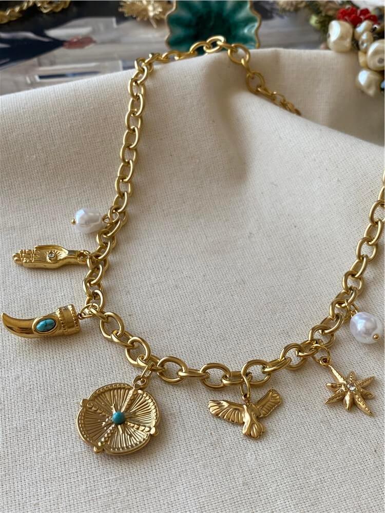 Çelik Vintage Compass Charms Kolye