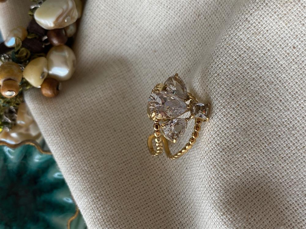 Çelik White Stones Yüzük