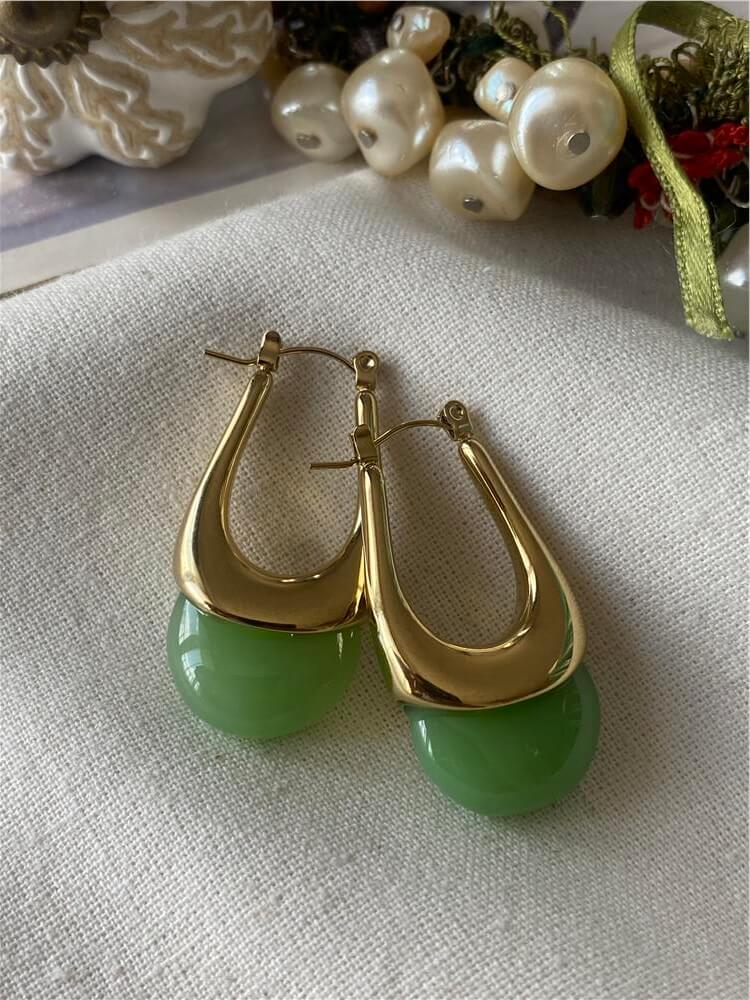 Çelik Yeşil Damla Model Küpe