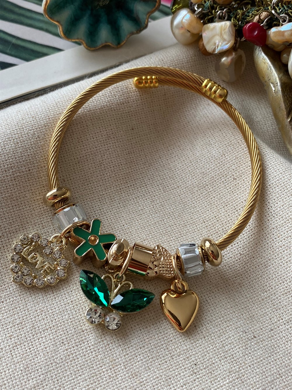 Çelik Yeşil Kelebek Charm Bileklik