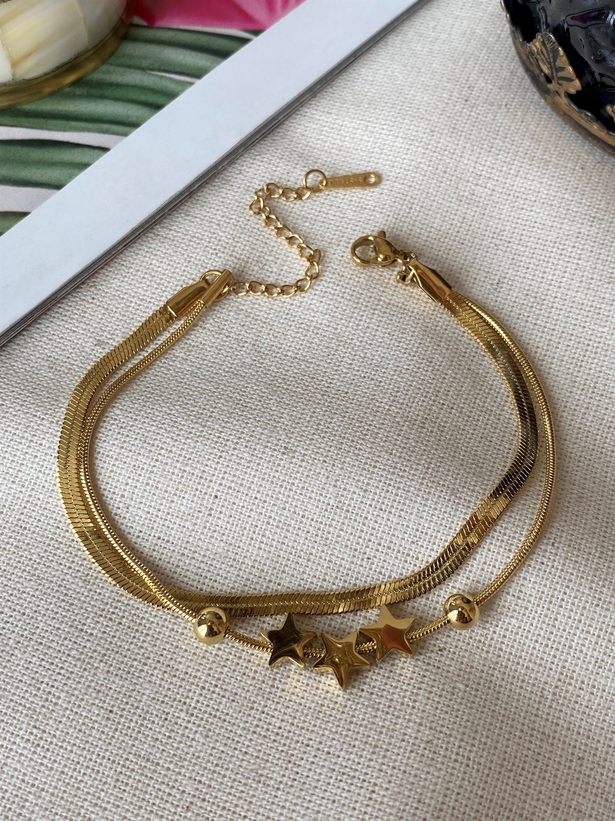 Çelik Yıldızlı Zincir Bileklik
