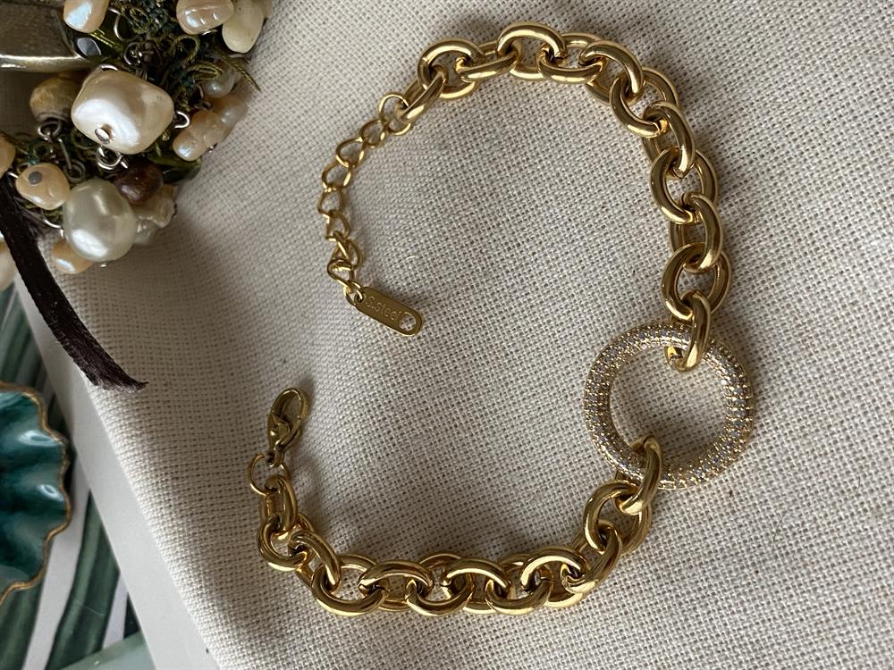 Çelik Yuvarlak Taşlı Bileklik