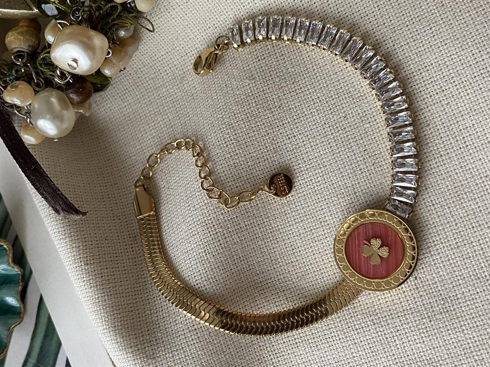 Çelik Zirkon Bordo Yonca Bileklik