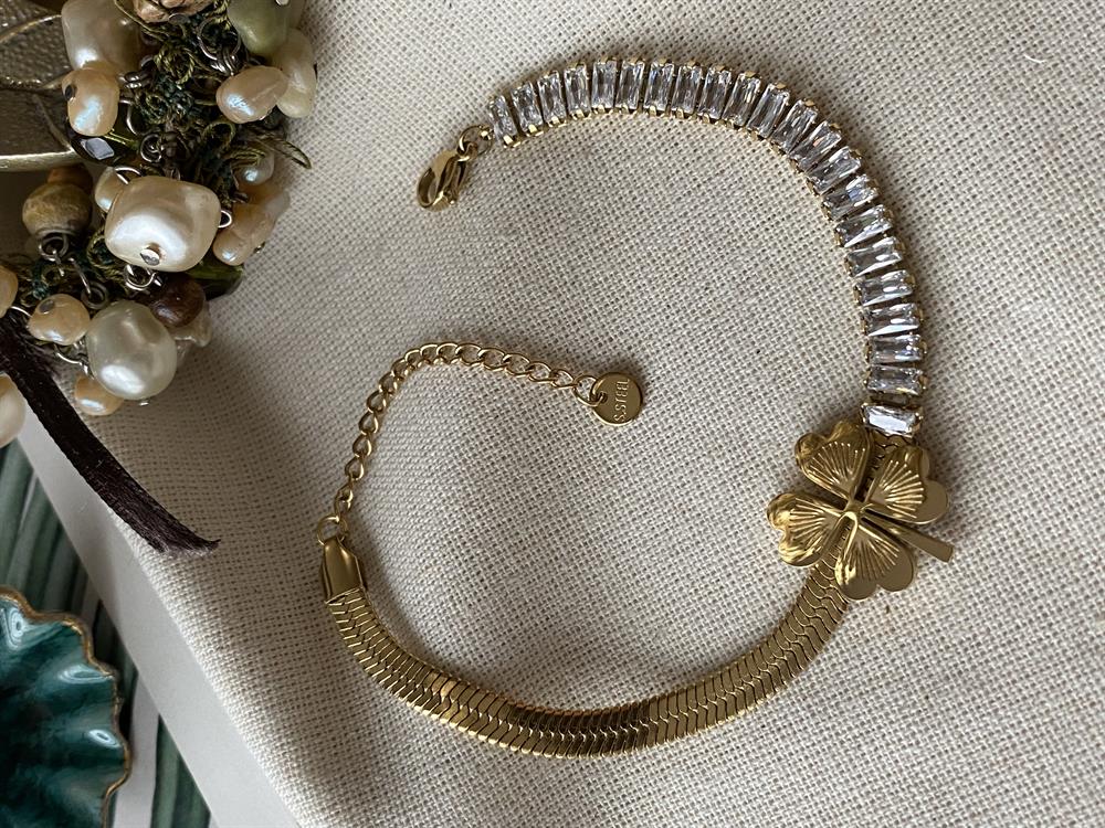 Çelik Zirkon Yonca Bileklik