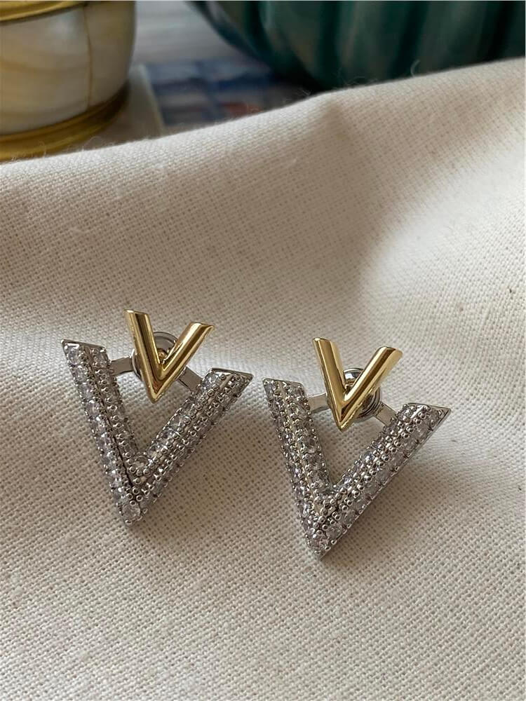 Çift Renk Taşlı V Model Küpe