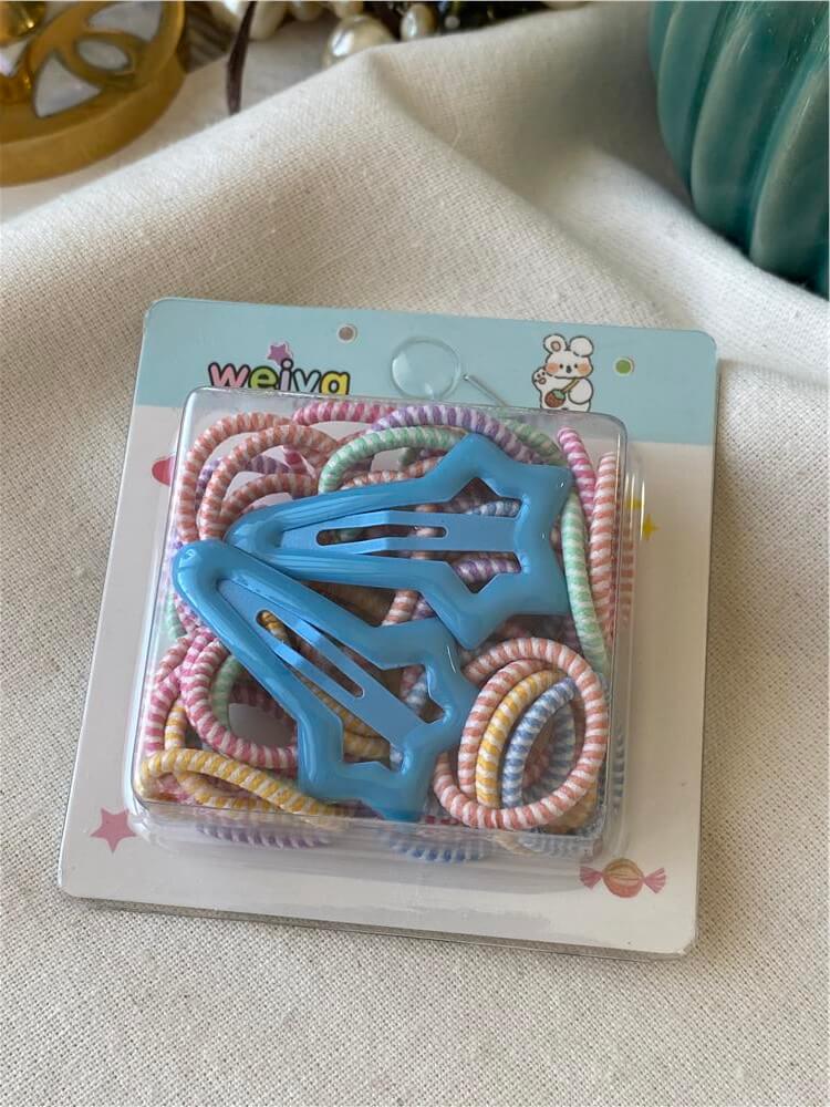 Çıtçıtlı Mavi Yıldız Detaylı Mini Lastik Toka Seti