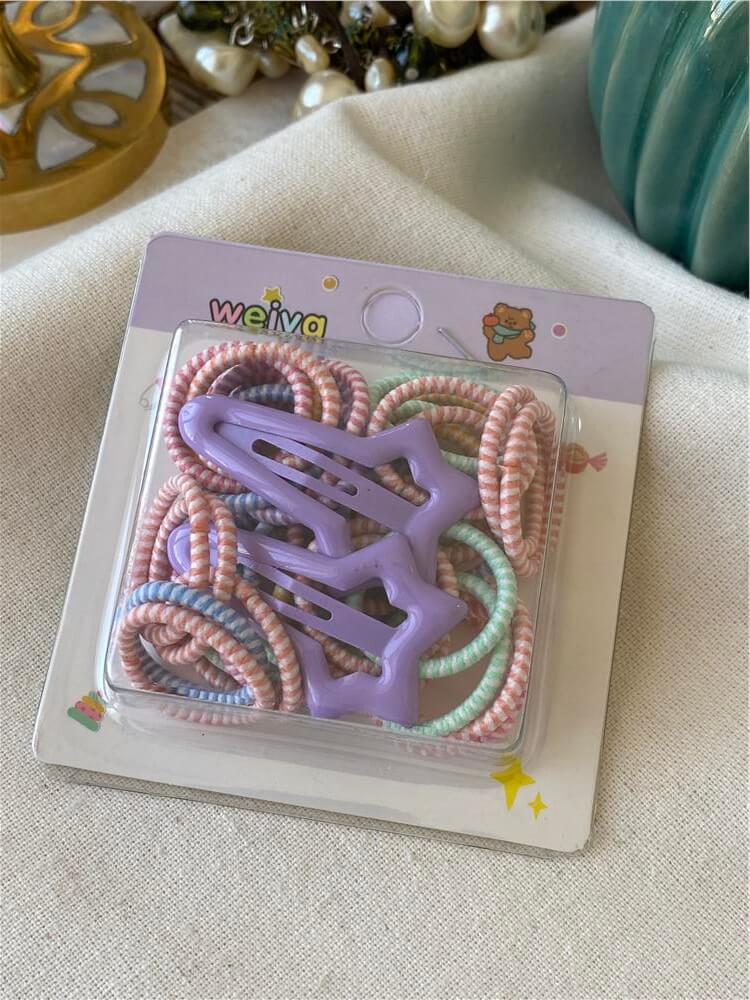 Çıtçıtlı Mor Yıldız Detaylı Mini Lastik Toka Seti
