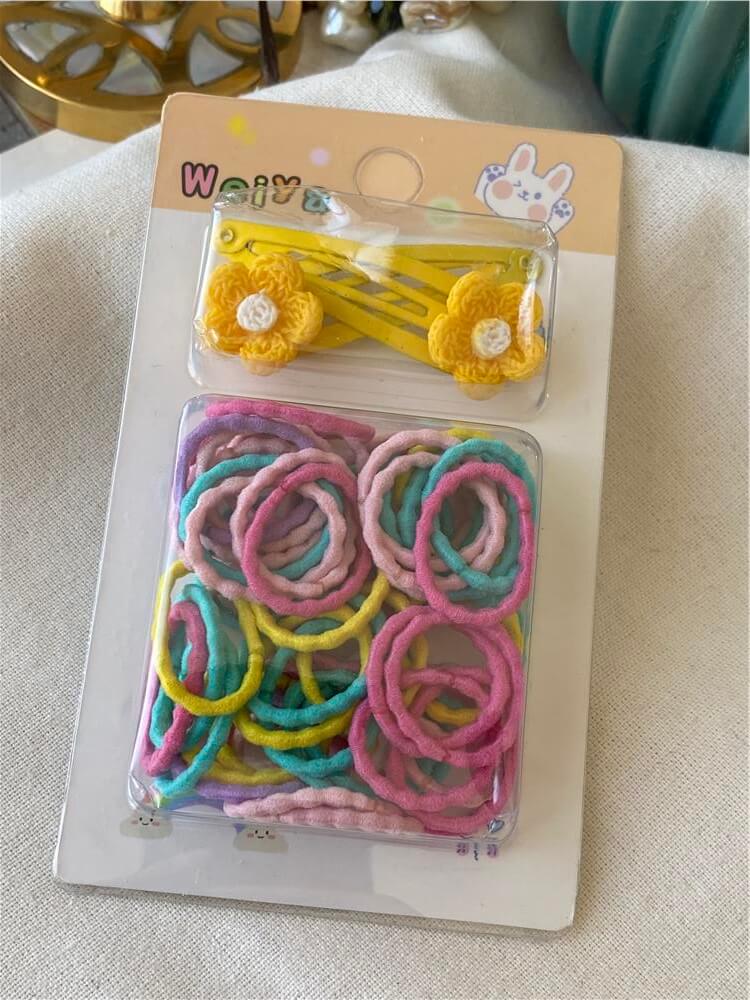 Çıtçıtlı Sarı Çiçek Detaylı Renkli Mini Lastik Toka Seti