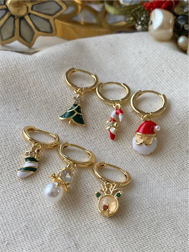 Çoklu 14K Christmas Küpe Seti
