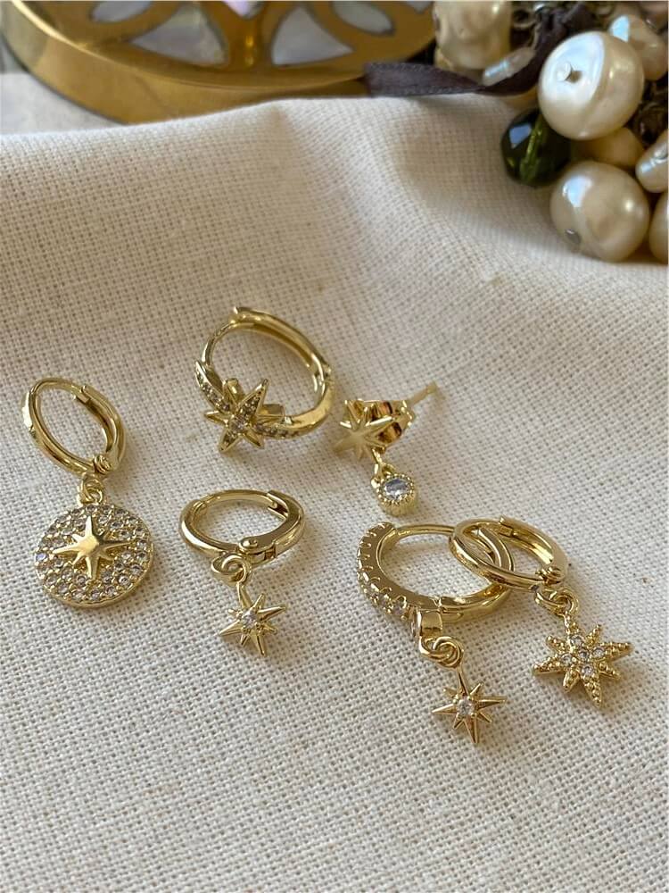 Çoklu 14K Kuzey Plakalı Küpe Seti