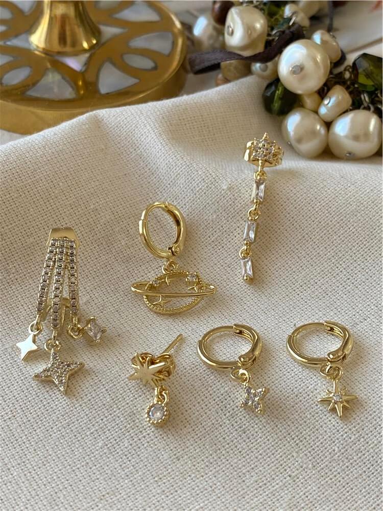 Çoklu 14K Samanyolu Küpe Seti