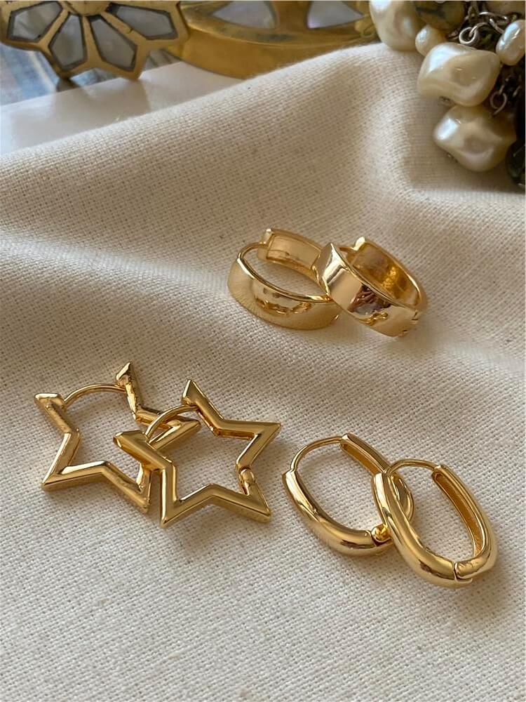 Çoklu Gold Şekiller Küpe Seti
